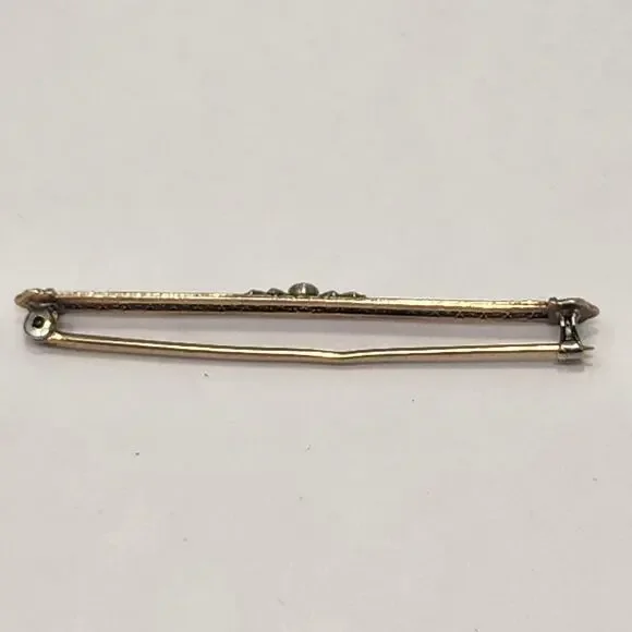 Art Deco Antique 10k White Gold Filigree Bar Pin Brooch Blue Sapphire Edwardian - Picture 6 of 10